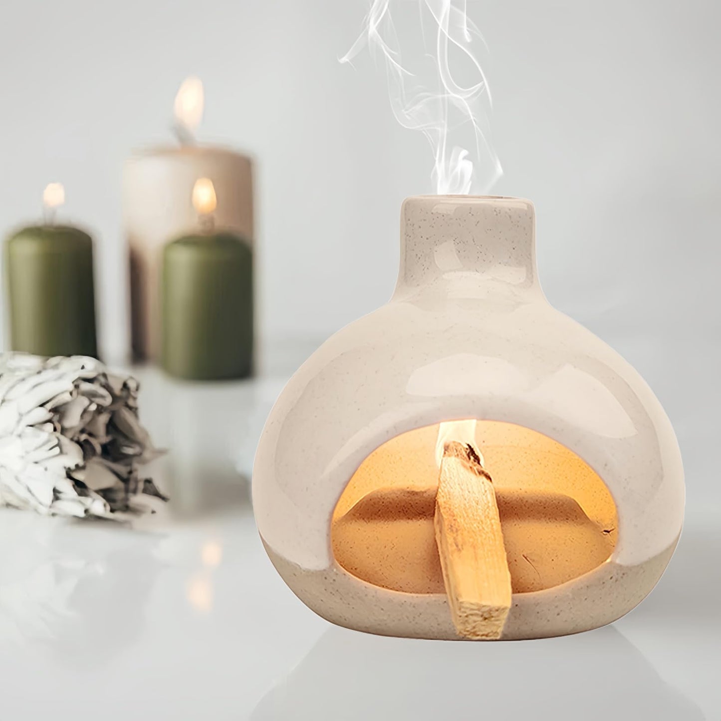 Palo Santo Holder-Mini Chimenea Incense Burner for Wood Sticks, Sage, Cones, Palo Santo Burner for Yoga Meditation Room Home Decor (Sand)