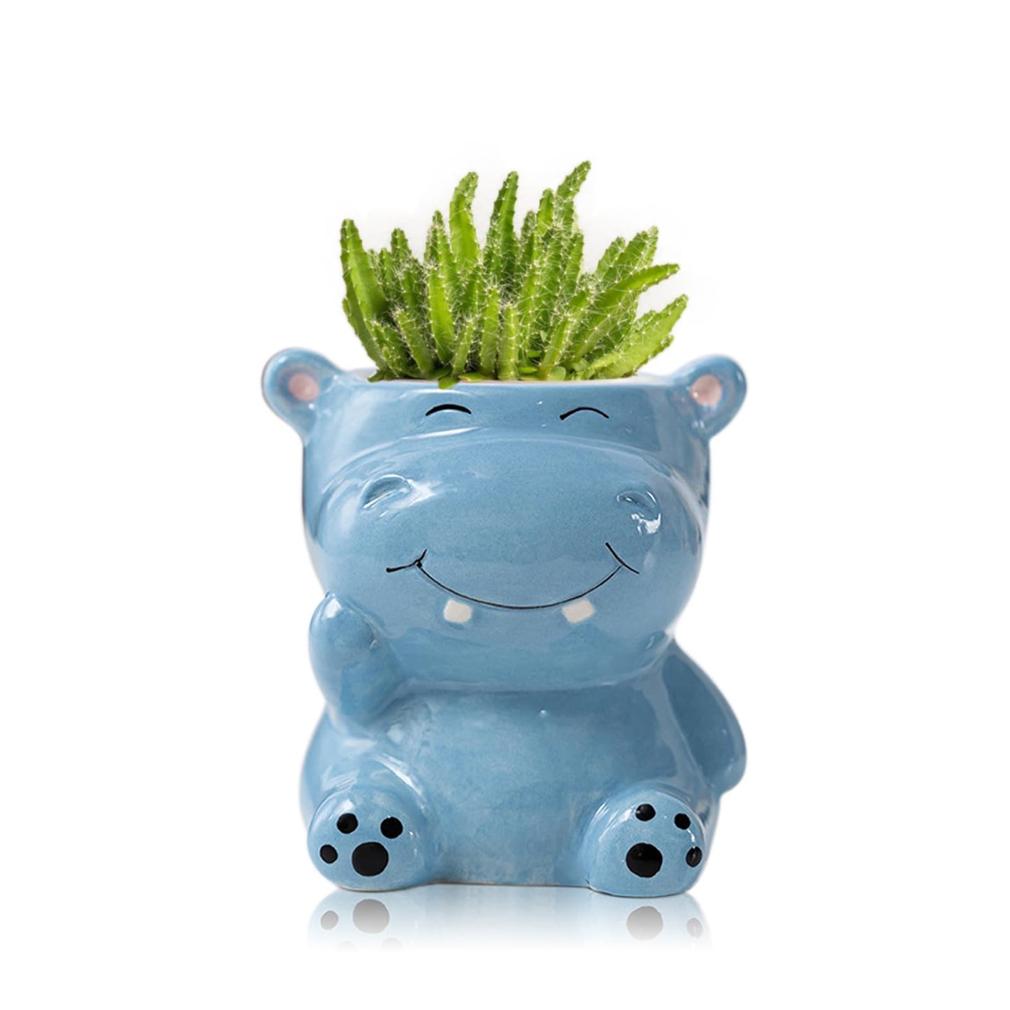 DIYOMR Cute Animals Planter, Mini Ceramic Cartoon Animal Shaped Succulent Flower Pot Indoor Air Plants Holder, Smooth Shiny Decorative Flower Cactus Planter - Plants Not Included (Hippo)