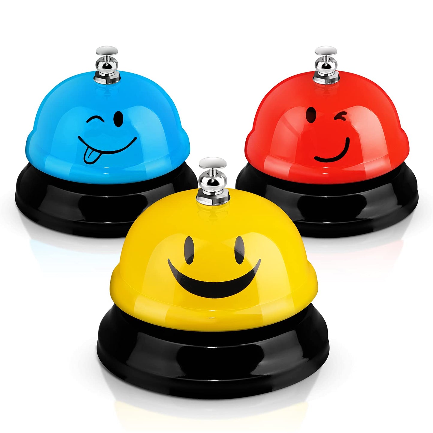 Hotop 3 Pcs Desk Bell for Service Funny Front Desk Smile Face Metal Ringer Call Bell for Kitchen Hotel Restaurant Classroom(Smile Face,Red, Yellow, Blue)