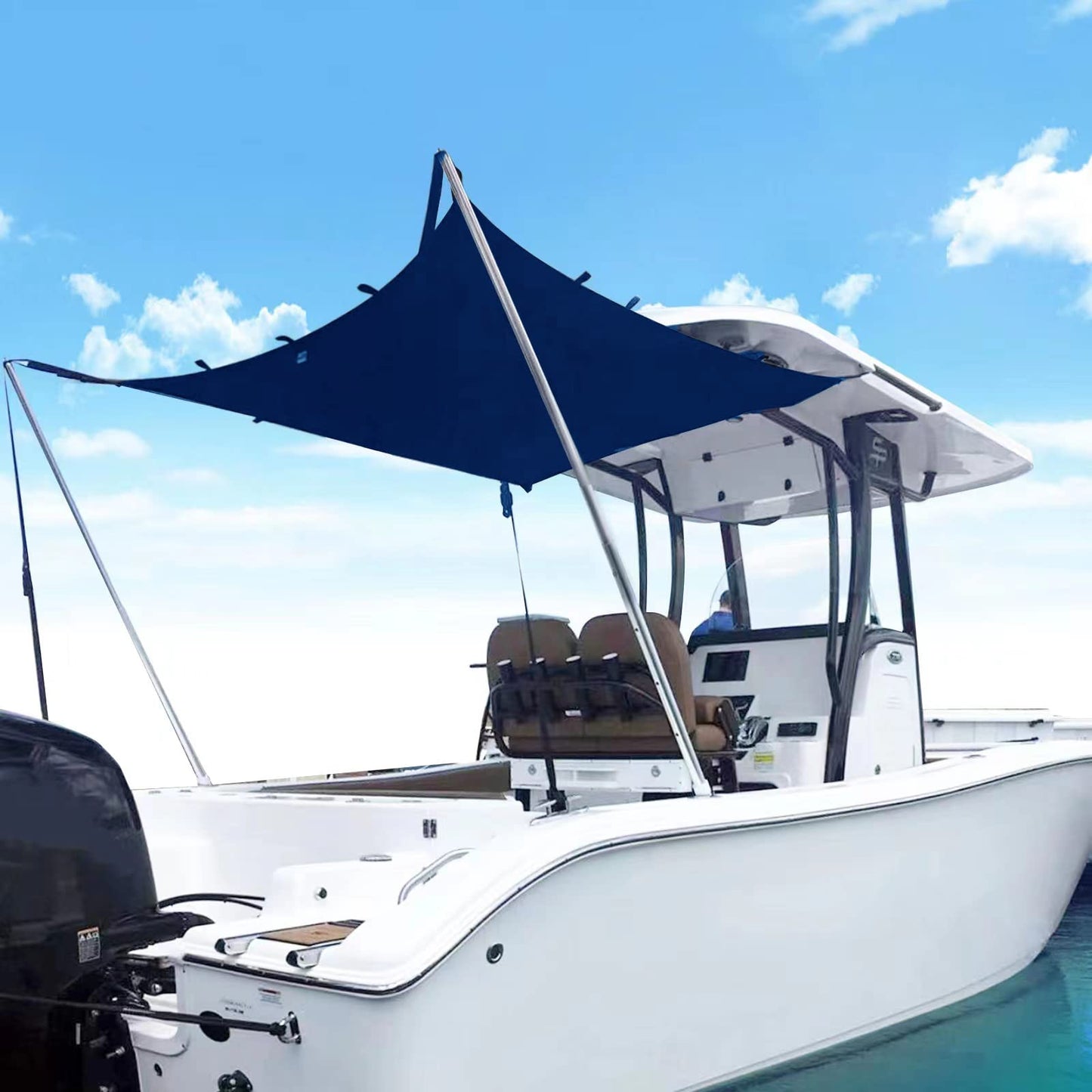 TeBaisea Boat T-Top Sun Shade Kit Boat Canopy, Boat Cover with Stainless Steel Telescopic Rod Foldable, UV-Proof 1200D High-Tech Polyester Fiber, Anti-Ultraviolet Dark Blue(102"×78"×66")