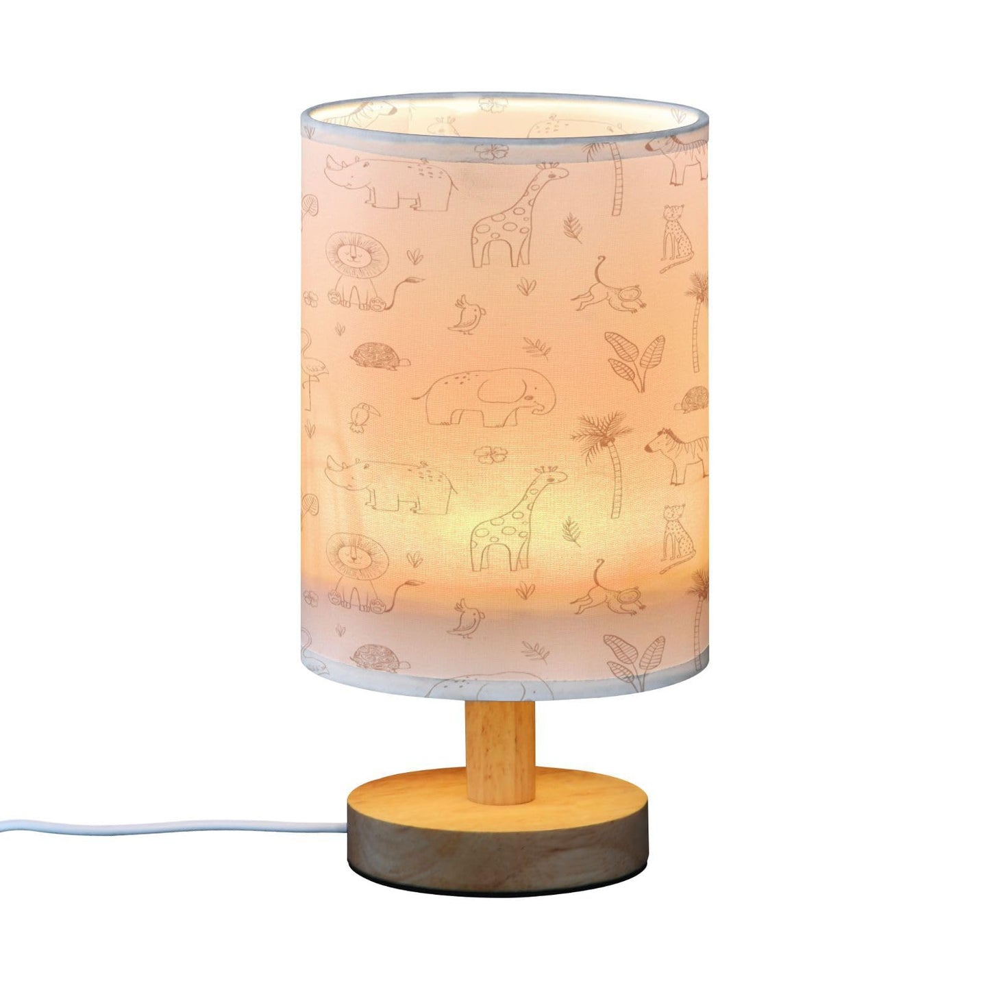 Kigai Safari Nursery Table Lamp for Kids Room LED Bedside Nightstand Lamp with USB Port, Small Nursery Lamp with Fabric Shade for Bedroom, Baby Room, Living Room