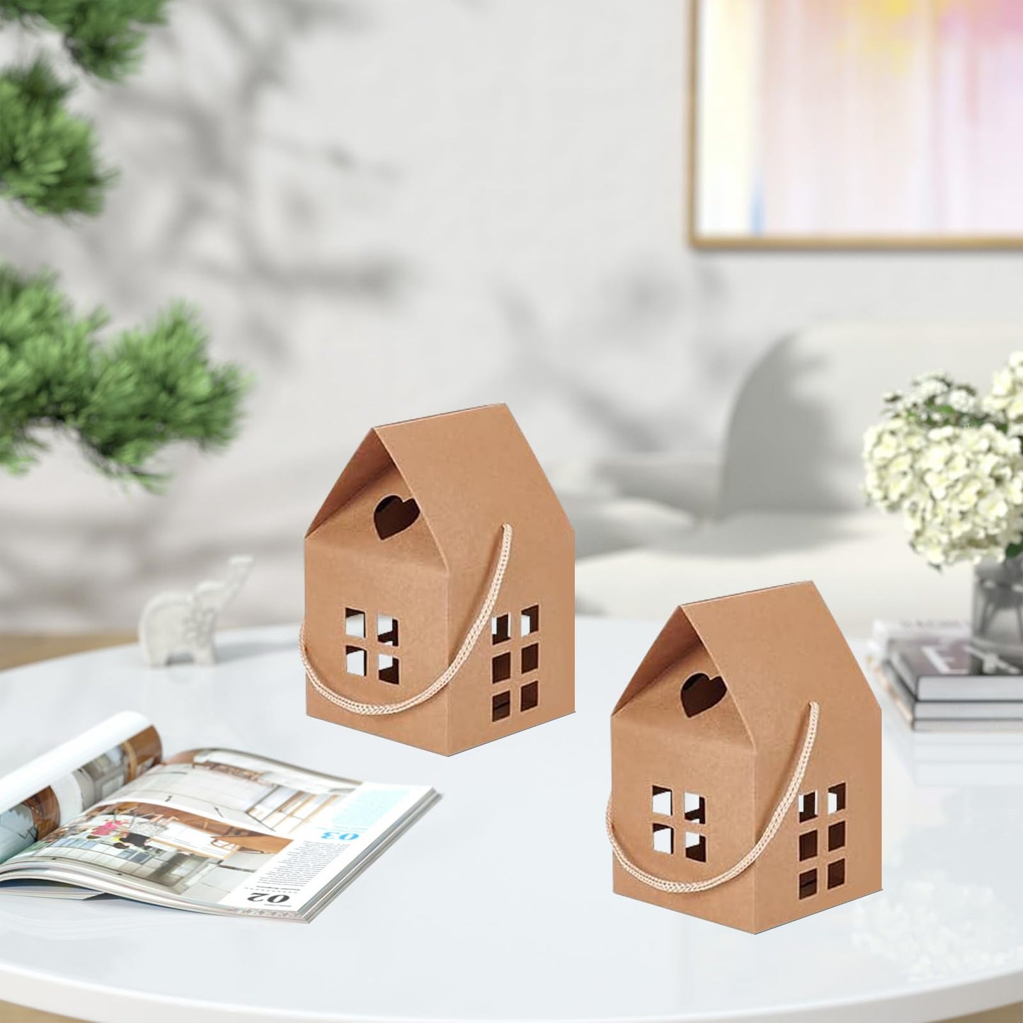 GeryVtee 36 Pcs House Gift Boxes 3x3x3inch Kraft Paper Candy Box Cardboard Treat Bags for Wedding Christmas Birthday Party Ornament Container (brown)