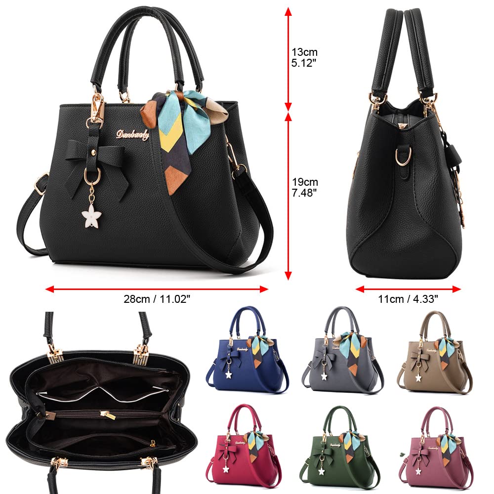wocharm PU Leather Ladies Shoulder Bag, Top Handle Bag, Womens Handbags Fashion Tote Bag for Casual & Work(Black)