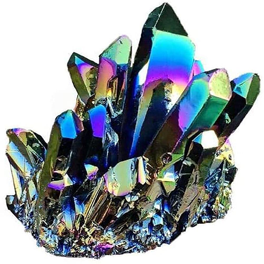Phefop Rainbow Crystal Cluster Stone Rock Crystal Cluster Geode Specimen, Rough Polished and Electroplated with Random Shape for Home Decor (Pink)