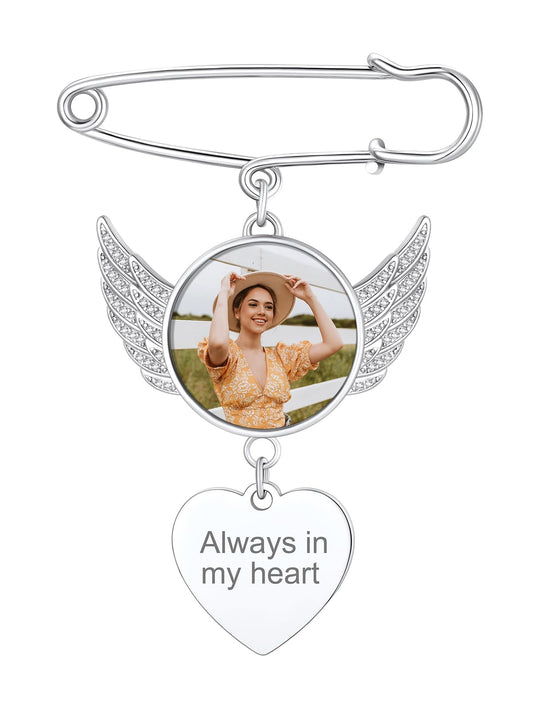 Custom4U Wedding Flower Charms Photo Customize Heart Shaped with CZs for Graduation Funeral