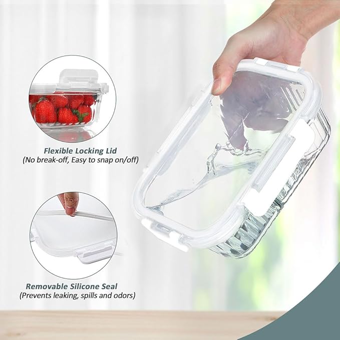 KOMUEE 10 Packs Glass Food Storage Containers Set, Glass Meal Prep Containers