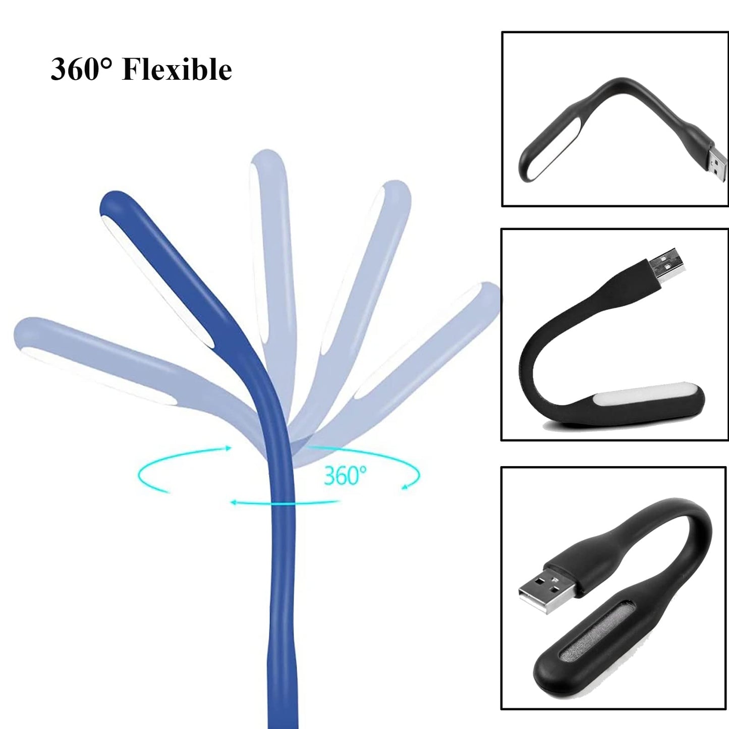 Mini Flexible Light, Portable USB Led Reading Night Lamp for PC Laptop Computer Notebook Power Bank - 2 Pack (Black)