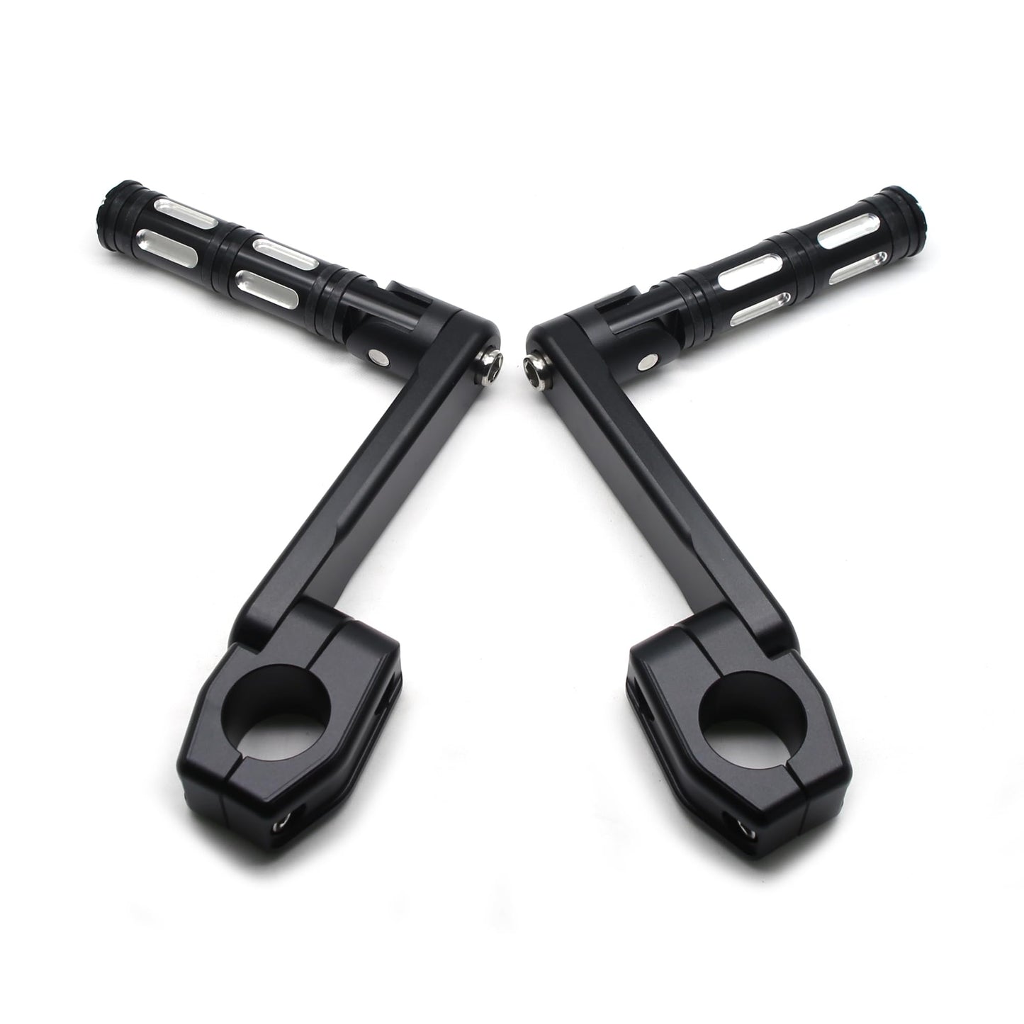 MZS Motorcycle Highway Pegs, 1.25" CNC Highway Foot Pegs Adjustable Long Angled Mount Clamps Compatible with Road King Sportster Softail Street Electra Glide Dyna Rebel Shadow for 1 1/4 Crash Bar