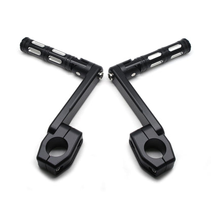 MZS Motorcycle Highway Pegs, 1.25" CNC Highway Foot Pegs Adjustable Long Angled Mount Clamps Compatible with Road King Sportster Softail Street Electra Glide Dyna Rebel Shadow for 1 1/4 Crash Bar