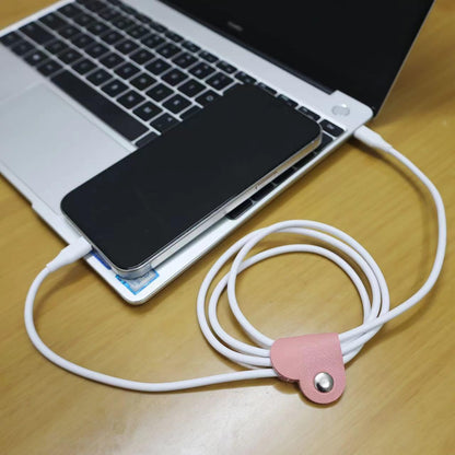 Heart Cord Organizer Earbud Holder Earphones Headphones Cable Winder Earbud Organizer, 3PCS PU Leather Cable Organizer Gifts for Men Women lover, Matcha Green/Pink/White