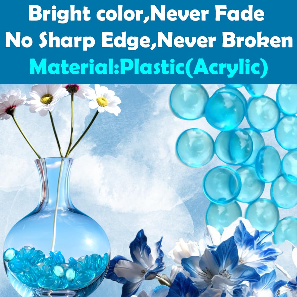 HappyFiller 630 PCS Lake Blue Acrylic Flat Marbles Decorative Gem Stones for Vase Fillers,Beach Theme Wedding Centerpieces,Table Scatters,Party Confetti,Candle Holder,Fish Tank Pebbles Beads