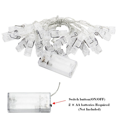 Twinkle Star 10ft 20 Photo Clip String Lights, Fairy Lights Battery Operated with Clips for Hanging Pictures Cards, Bedroom Wall Decor Party Wedding Home Halloween Christmas Decorations, Warm White