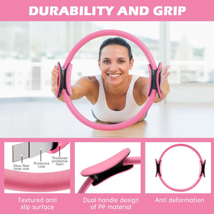 Yonderfume Pilates Essentials Kit for Women, 14 Pcs Home Workout Equipment with Pilates Circle Ball Ring Set Resistance Bands and Anti Slip Sock, Yoga Pilate Essentials Accessories(Color:Pink)