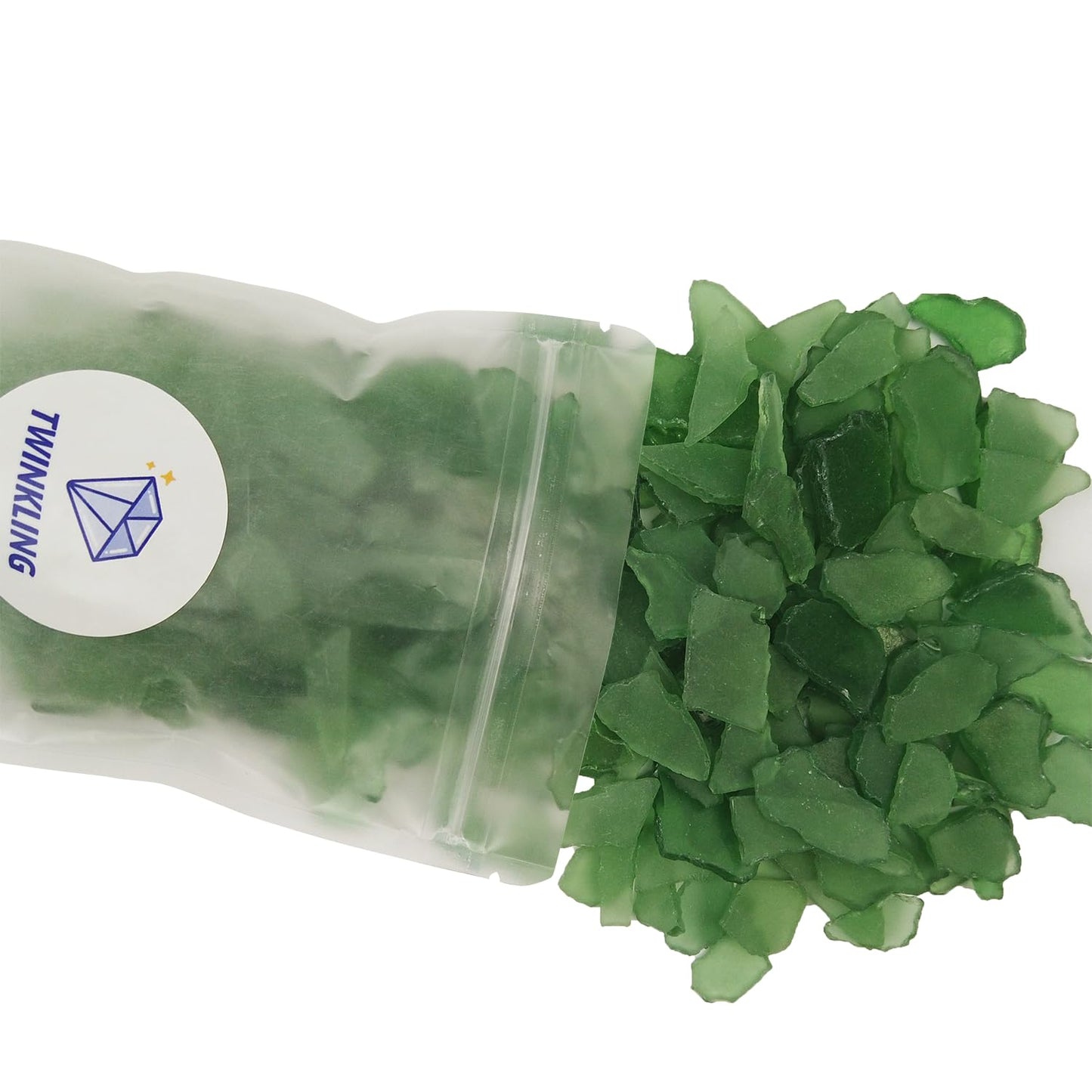 TWINKLING Real Sea Glass, Crushed Glass, Beach Glass for Crafts & Vase Fillers – Smooth Edges, Bulk Art Glass for Home Decor, Nautical DIY & Beach-Themed Events, 370g/13oz, (Green)