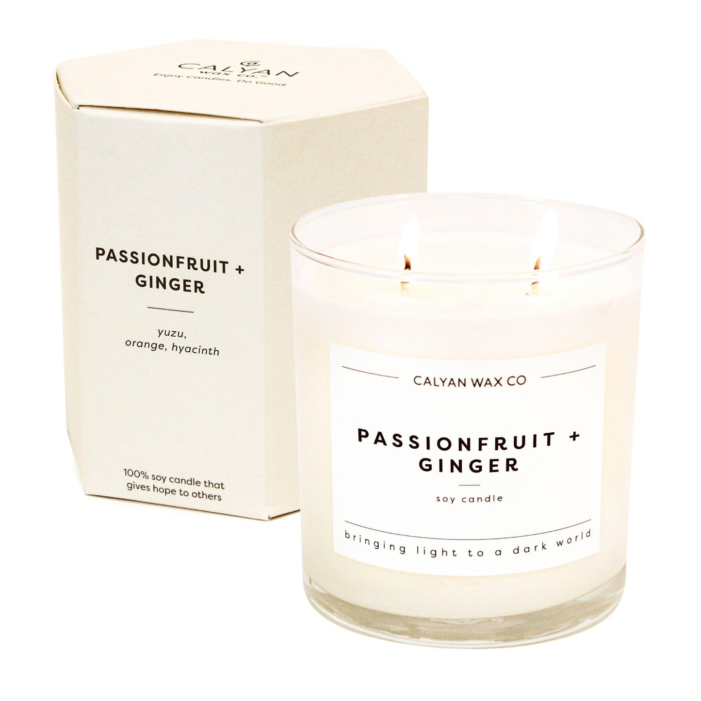 Calyan Wax Co. Passionfruit & Ginger 2 Wick Scented Candle - 37 Hour Burn - Luxury Clean Soy Wax Candles - Long Lasting Large Glass Jar Candle for Home - 8.8oz