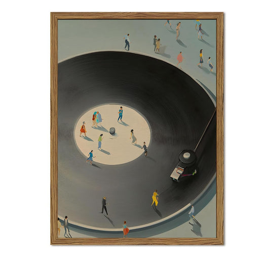 Vintage Music Record Wall Art Vinyl Record Wall Decor Picture, Minimalist Turntable With Tiny Poster Canvas Print Painting for Living Room Bedroom 12x16 inch Wood Framed