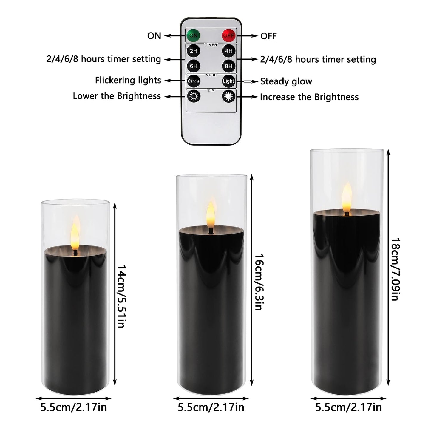 fclayvts 24Pack Black Flickering Flameless LED Candles with Remote & Timer, Small Pillar Acrylic LED Candles Perfect for Indoor/Outdoor Decor,Wedding,BBQ and Gift - Easily Create a Magical Atmosphere.
