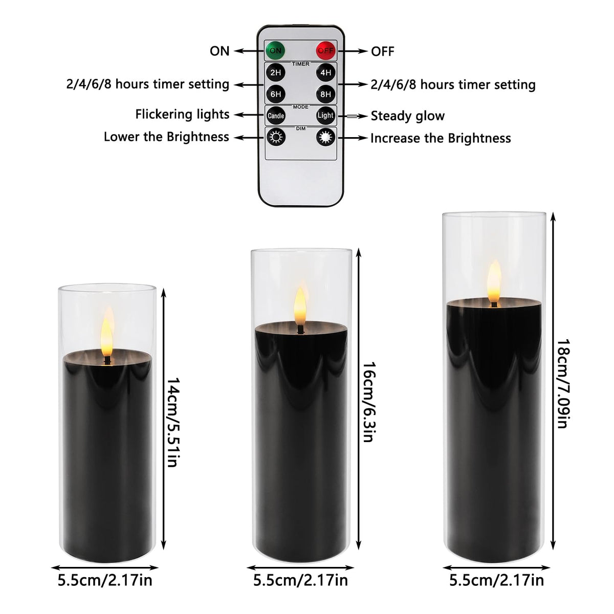 fclayvts 24Pack Black Flickering Flameless LED Candles with Remote & Timer, Small Pillar Acrylic LED Candles Perfect for Indoor/Outdoor Decor,Wedding,BBQ and Gift - Easily Create a Magical Atmosphere.