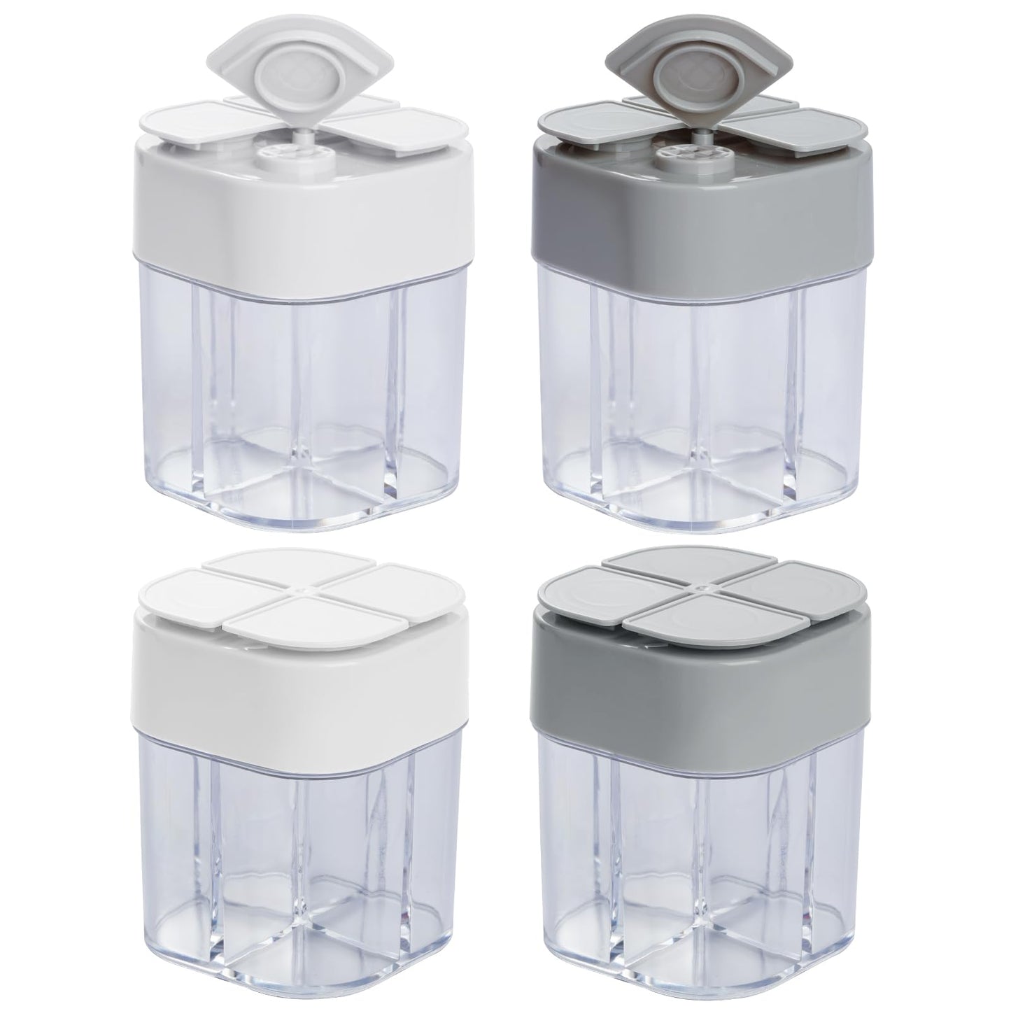 Miayon 4 Pack 4 in 1 Salt and Pepper Shaker Travel Spice Container Camping Seasoning Shaker RV Condiment Jars with Lid Camping Spice Kit for Home Restaurant Travel RV Cooking BBQ