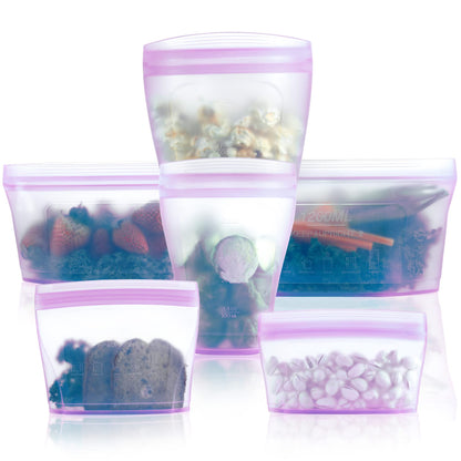 Reusable food container silicone bag, Upgrade second generation 6 Pcs Zip Containers Storage, 100% Silicone Reusable Food Bag, Stand Up Preservation Bag, Rounded interior for easy cleaning.