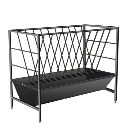 YXJSTO Pasture Hay Feeder 69 Gallon, Livestock 2 in 1 Hay and Grain Feeder, Heavy-Duty Galvanized Metal Goat Feeder with 2 Trays, Pasture Feeder for Goat, Sheep, Foal, Sheep