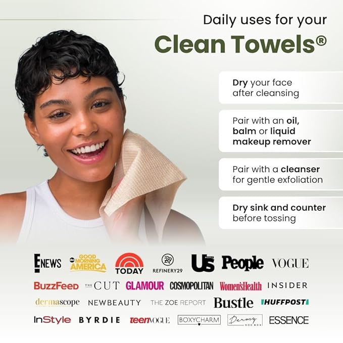 Clean Skin Club Bamboo Viscose Clean Towels® XL 100% USDA Biobased Face Towel