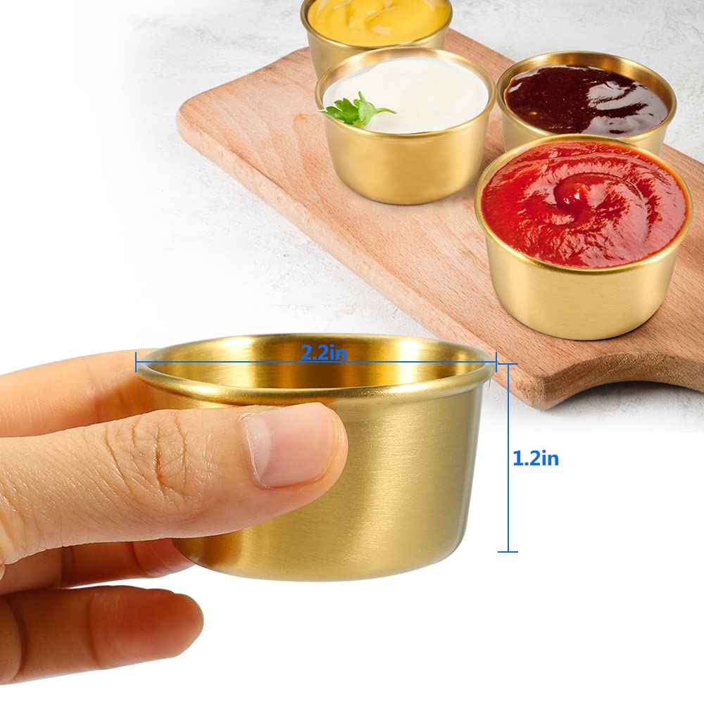Amytalk Ramekin Sauce Dipping Bowl Mini Sauce Cups Pudding Condiment Cups for Home Party Restaurant (Golden 12PCS 60ml)