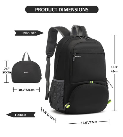 MRPLUM 30L Rucksack Foldable Ultralight Packable Backpack,Unisex Durable Handy Daypack for Travel & Outdoor Sports Durable&Waterproof (Black)