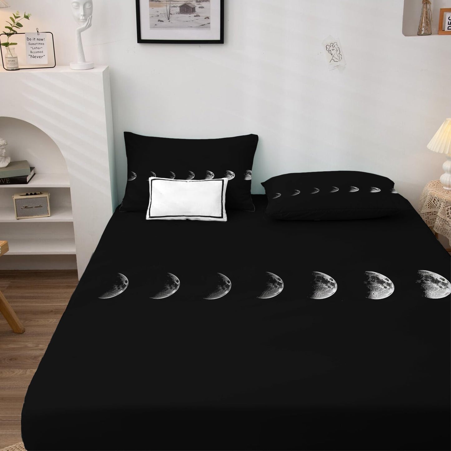 THYUNQ Moon Split King Sheets Sets for Adjustable Bed, Moon Phase Pattern Sheet Set - 16 Inch Deep Pocket, Super Soft Microfiber Printed Bedding Sheets & Pillowcases 5 Piece