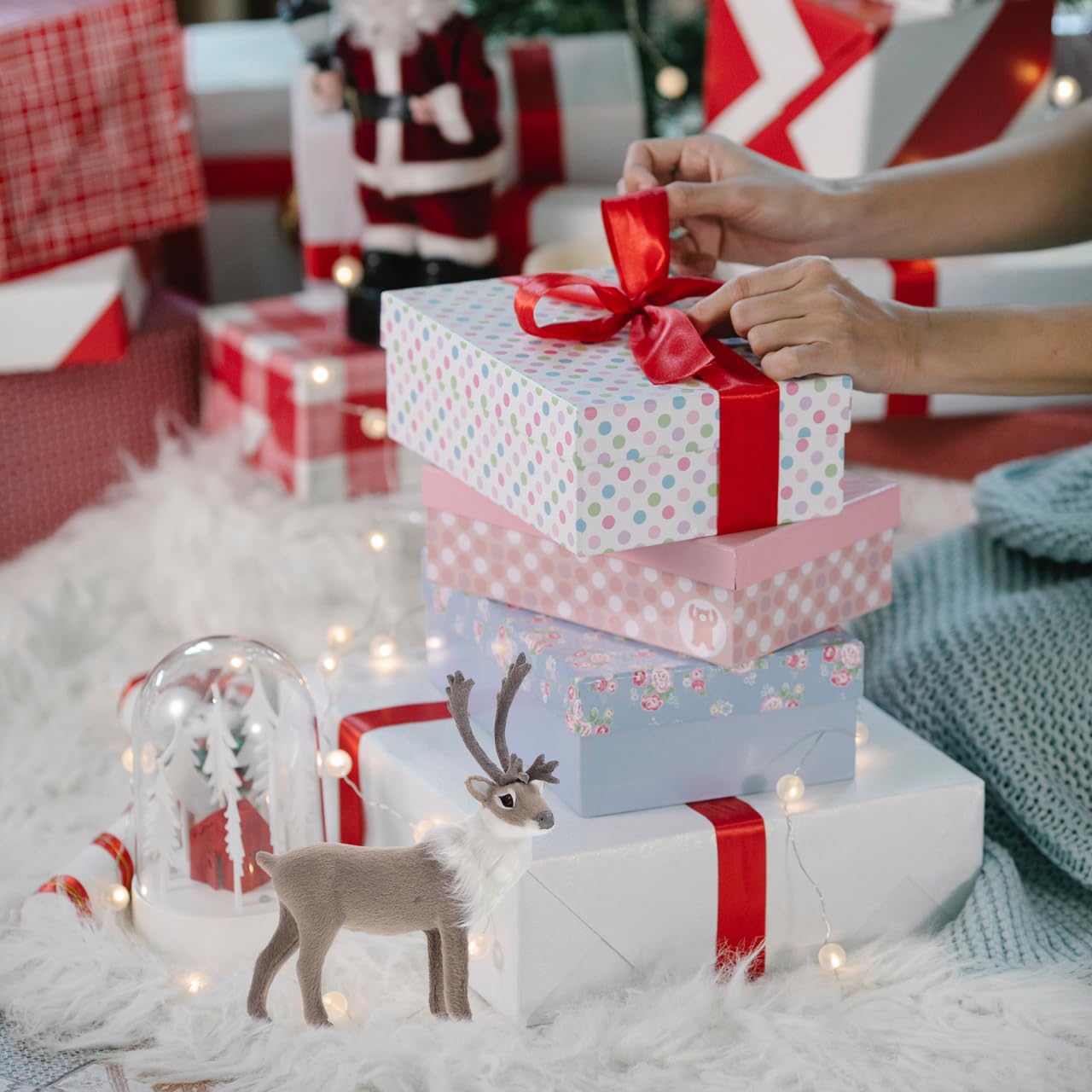 Luxshiny Realistic Reindeer Figurines Standing Deer Statue Mini Christmas Elk Sculpture Holiday Desktop Ornaments for Xmas Party Decoration