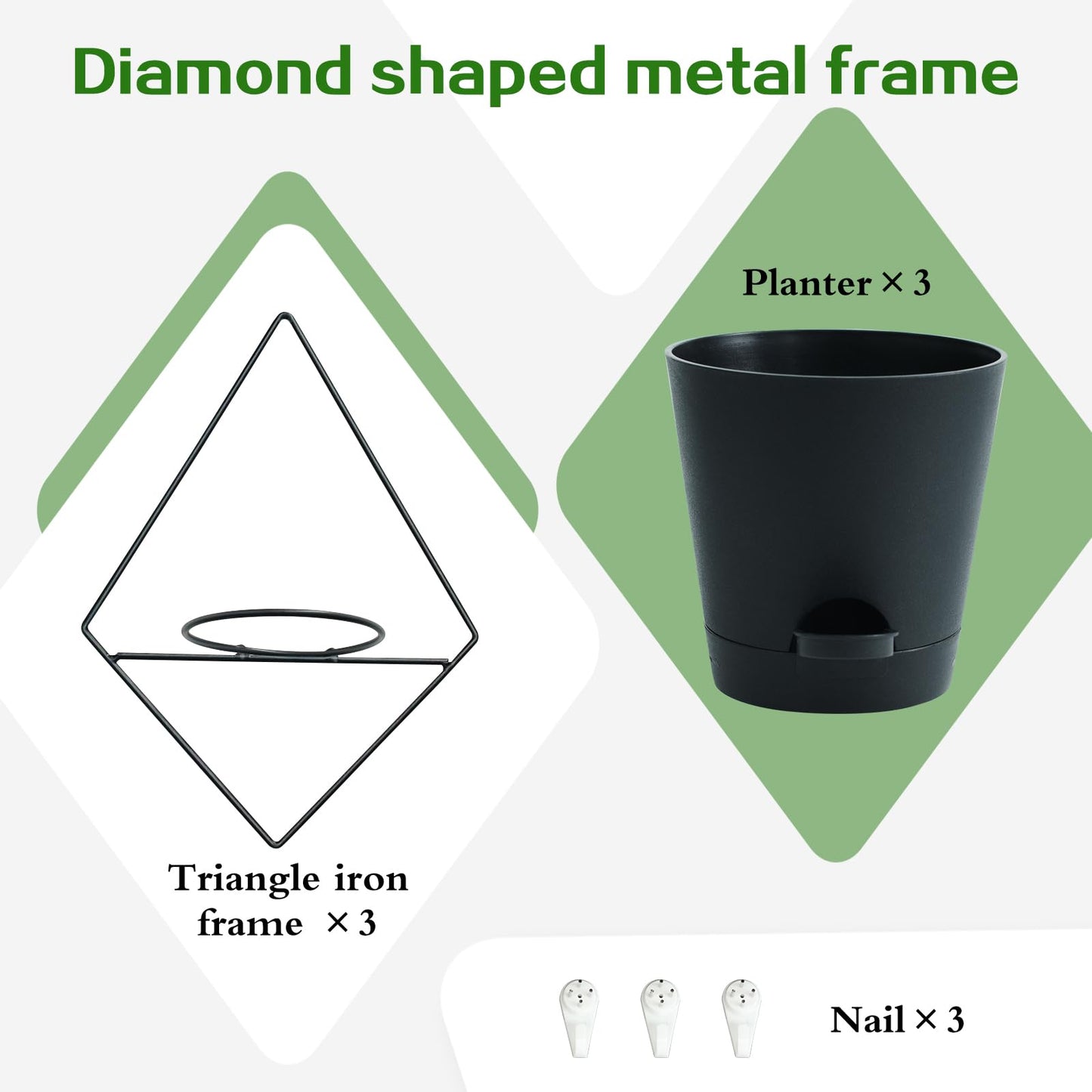 Koalaime 3 Sets Wall Planters for Indoor Plants Geometric Hanging Planters for Indoor Plants - Self-Watering Flower Pots with Black Metal Holder, Mounted Succulent Planter, 5" Black Plant Pot