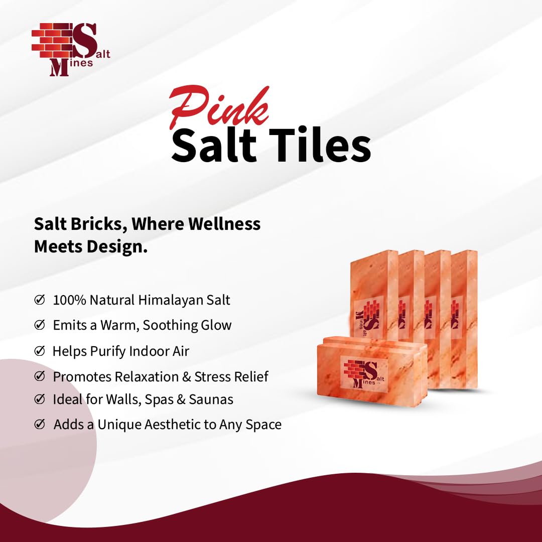 Himalayan Pink Salt Bricks for Spa & Salt Wall – Pack of 20 (8″ × 4″ × 1″) – Natural Himalayan Crystal Salt Tiles for Sauna, Wellness Décor