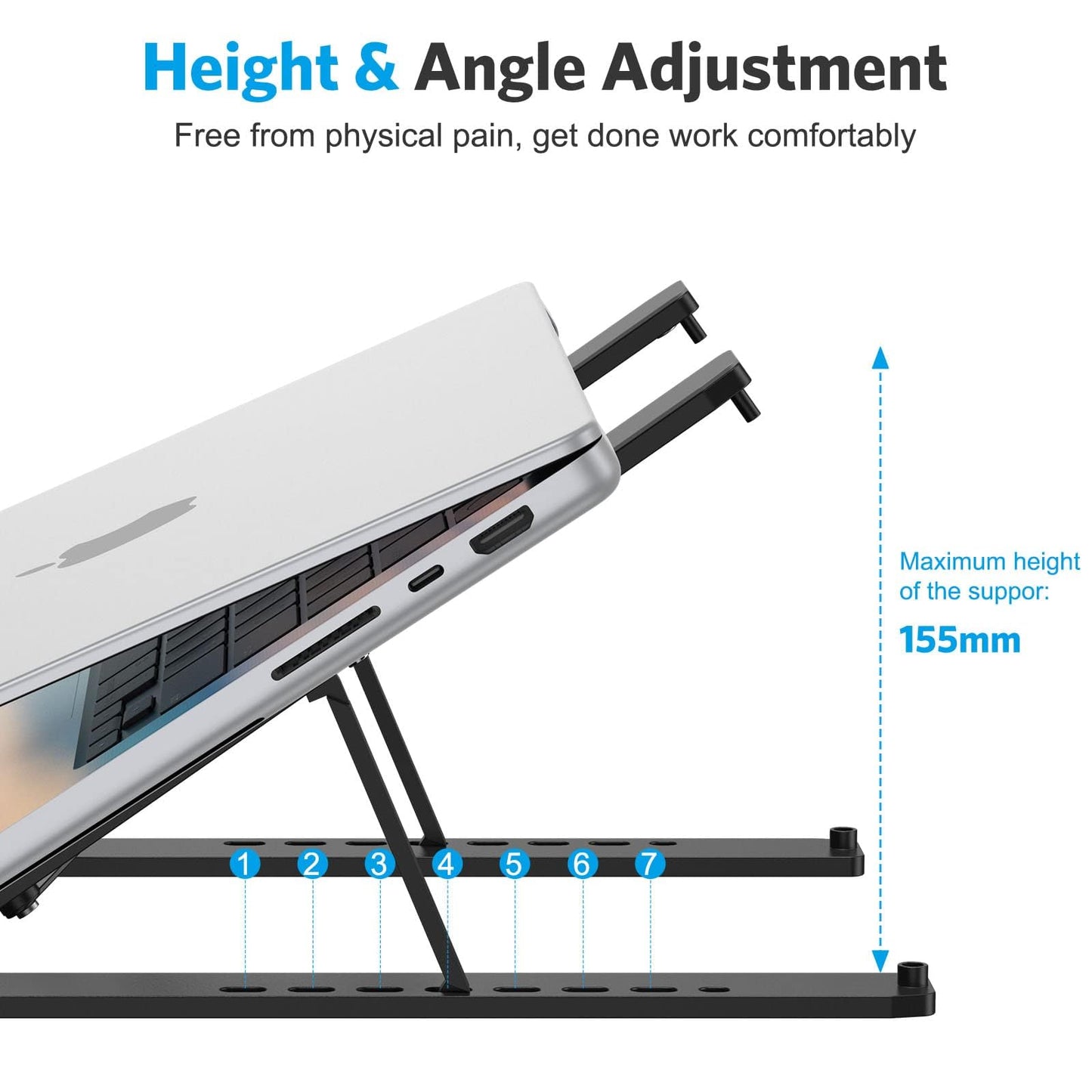 Portable Laptop Stand, OMOTON Laptop Stand for Desk Ergonomic 7-Levels Angles Adjustable Computer Stand, ABS Laptop Riser Holder Compatible with All Laptops and iPad(10-15.6")