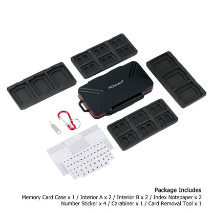 PROfezzion 48 Slots Universal Weatherproof Memory Card Carrying Case Anti-Shock Storage Holder for SD Micro SD CF Cfast XQD Nano Sim Huawei Nano Memory MSD TF CompactFlash Cfexpress SDXC SDHC Cards