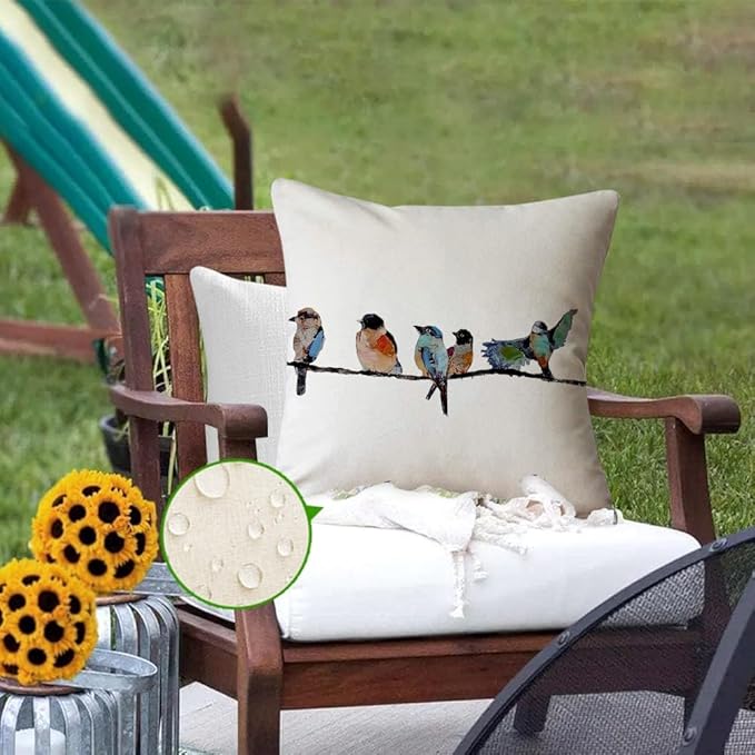 RABUSOFA Outdoor Pillow Covers 24x24 Inch, Outdoor Bird Lumbar Throw Pillow
