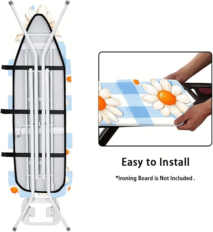 Nuxovilar Blue Gingham with Large Daisies Ironing Board Cover, This Cover Fits