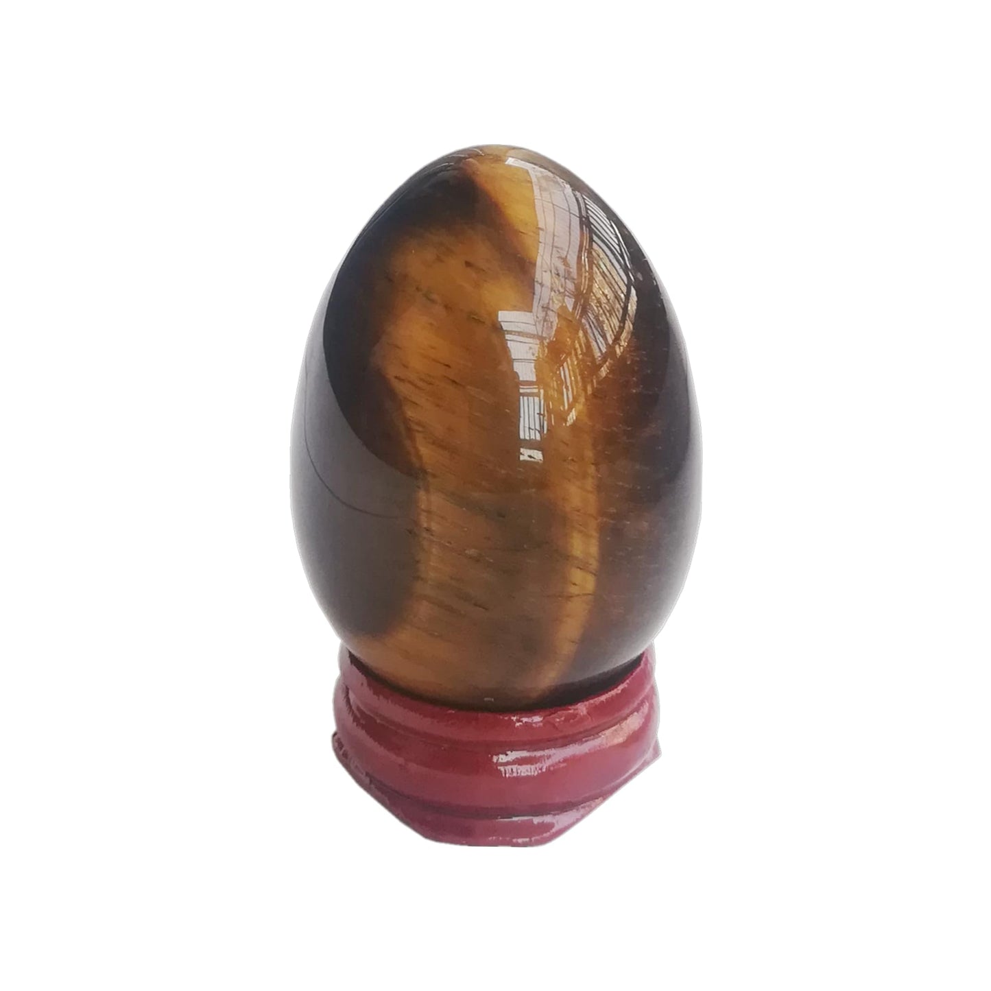 Sunshcat Natural Tiger's Eye Egg Shaped Meditation Chakra and Home Decor Balance Crystals and Healing Stones Statue Set,35 * 50mm Easter and Thanksgiving Gift,with Wooden Bracket