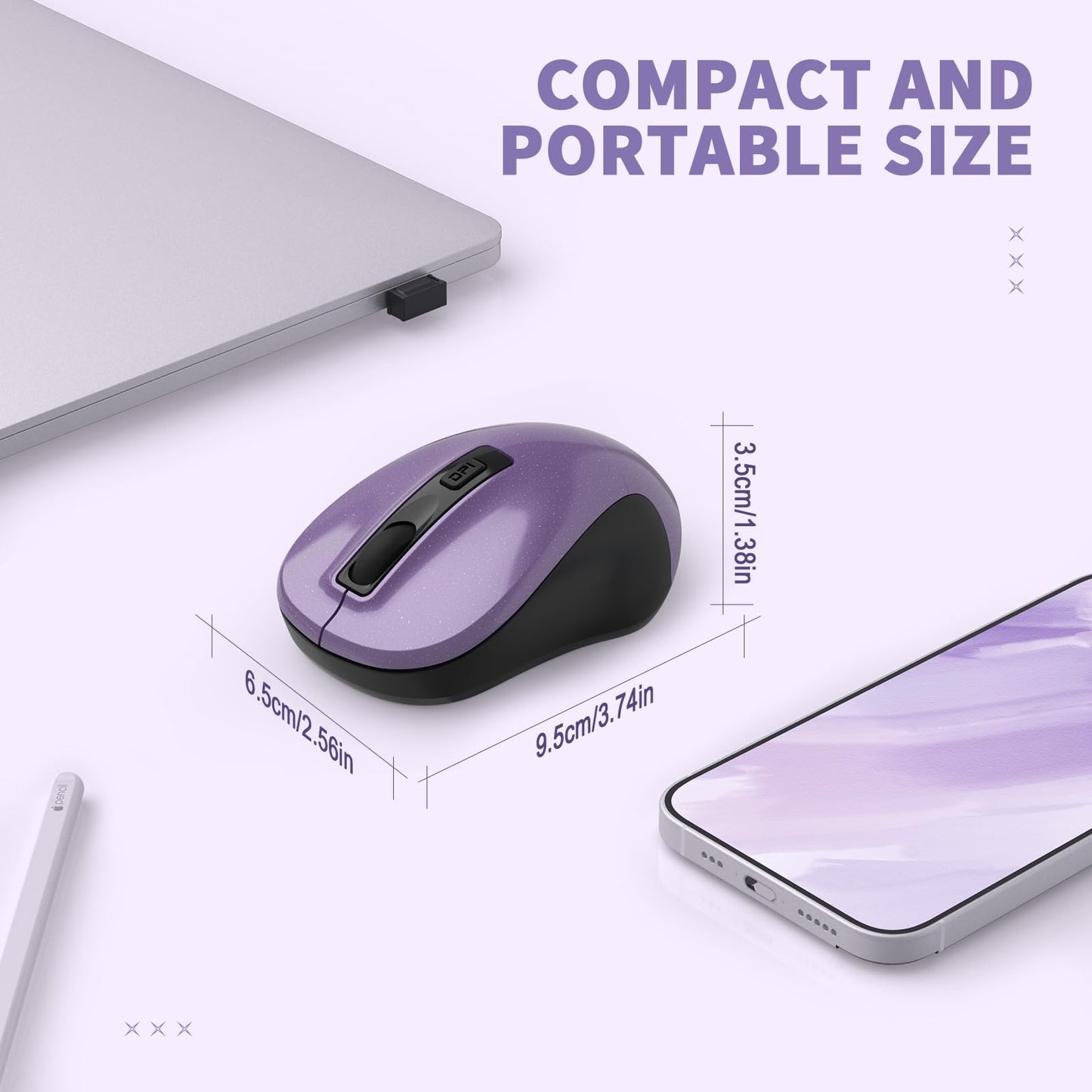 LeadsaiL Wireless Computer Mouse, 2.4G Portable Slim Cordless Mouse Less Noise for Laptop Optical Mouse with 4 Buttons for Laptop, Desktop, MacBook