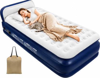 KMZ Twin XL Air Mattress with Built-in Pump, 16” Raised Inflatable Bed for Adults, Portable Blow Up Mattress for Guests, Dorms & Home Use