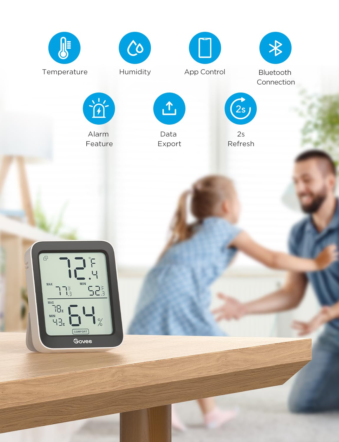 Govee Room Thermometer Hygrometer, Bluetooth Digital Indoor Humidity Meter with Smart Alert and Data Storage, Temperature Monitor for Baby Greenhouse