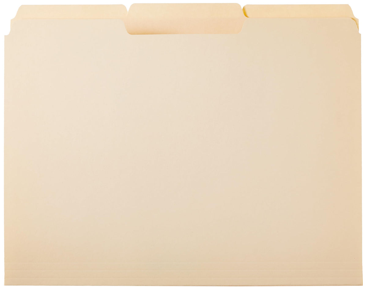 Amazon Basics Sturdy File Folders with Reinforced Tabs for Filing and Organization, 1/3-Cut Tab, Assorted Positions, Letter Size, 8.5x11 inches, Manila, 100-Pack