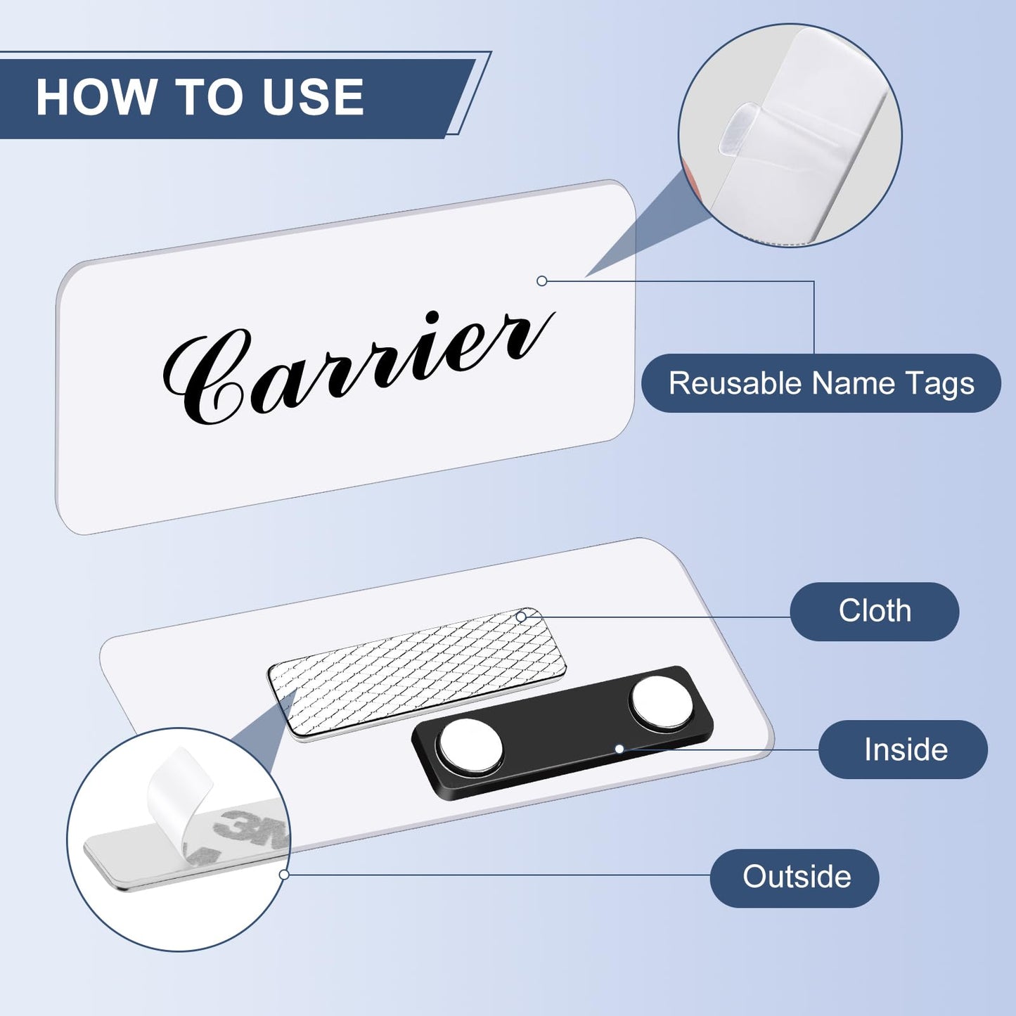 Magnetic Name Tags, 50-Pack Engravable Name Badge with Magnetic Backing, Reusable Name Tags(1" X 3")