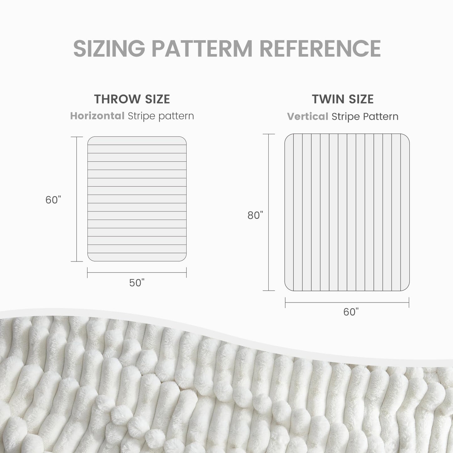 Cozy Bliss Faux Fur Throw Blanket for Couch, Cozy Warm Plush Striped Blanket for Sofa Bedroom Living Room, 50 * 60 Inches Cream White