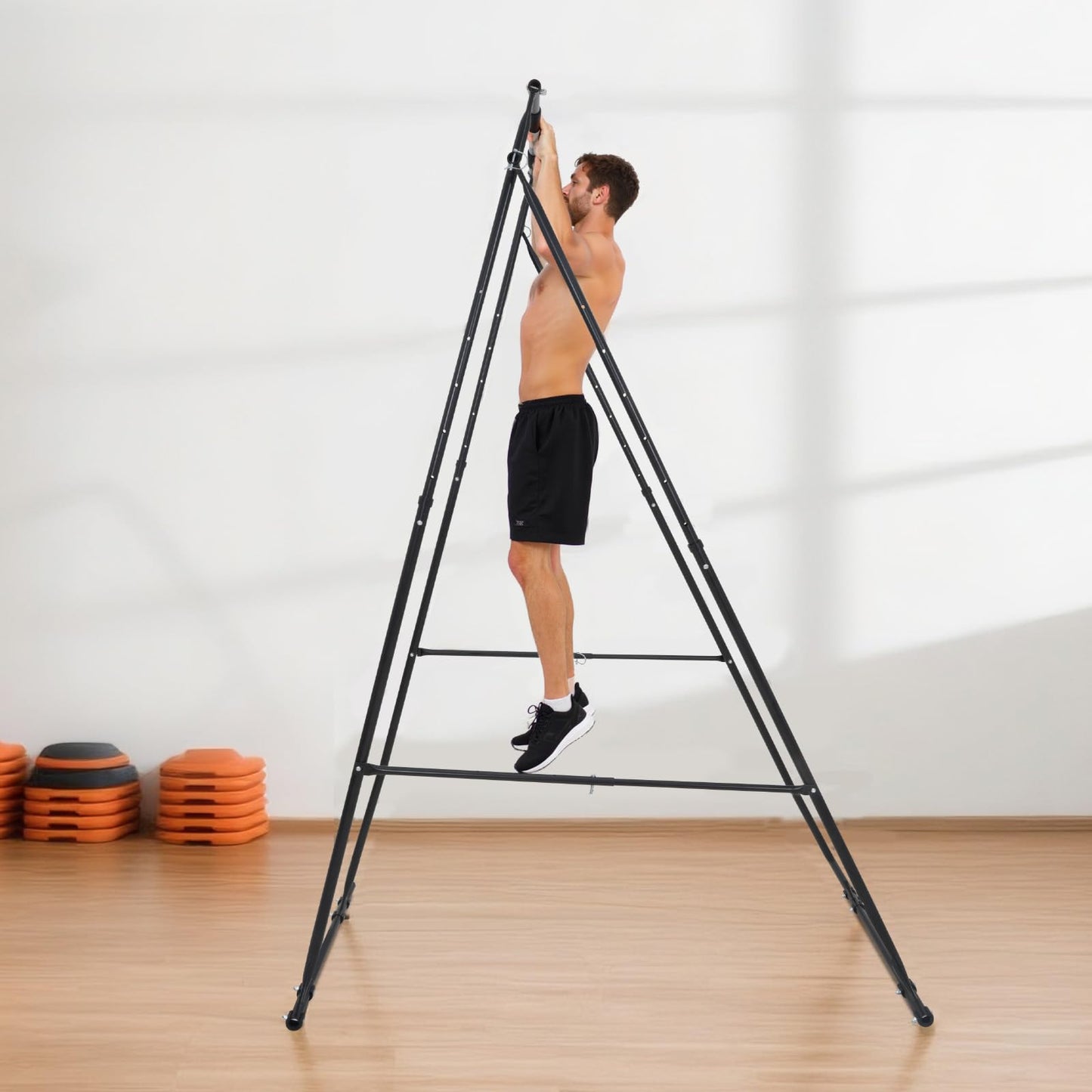 VEVOR Yoga Stand Frame, Max 440.9 lbs Load Swing Stand, Triangular Structure Aerial Rig, Aerial Silk Stands with EVA Foam & 6.6-Yard Yoga Hammock, 4-Level Horizontal & 6-Level Vertical Adjustment