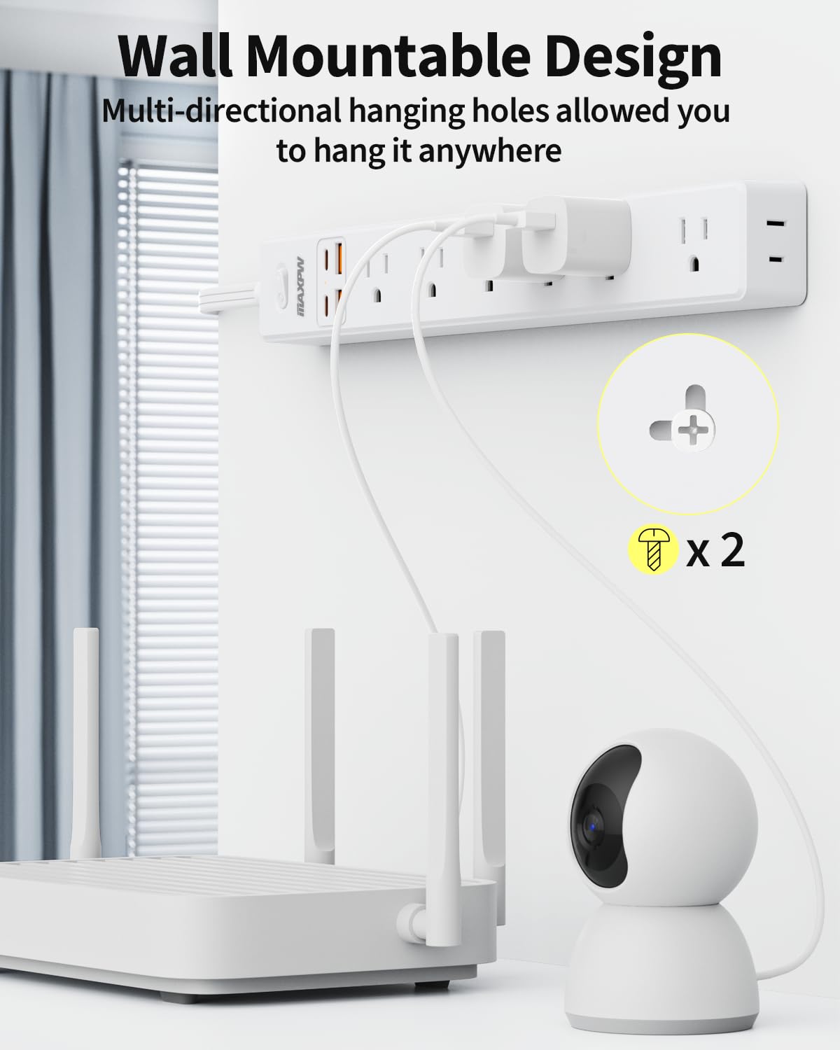 2 Pack Power Strip Surge Protector - 7 Outlets 4 USB Ports (2 USB C), 6 Ft Ultra Thin Flat Plug Extension Cord, 1875W/15A, 1700 Joules, Wall Mount for Home Office Dorm, White