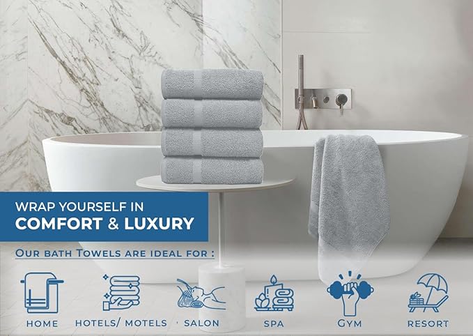 DAN RIVER Bath Towels Set of 4, 27 x 54 Inches, 100% Cotton, Larger & Lighter