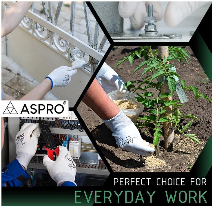 30 Pairs - Size XXL(11) - White Nylon PU coated work gloves for builders, gardeners, etc - By ASPRO (30 pairs, XX-LARGE (size 11))