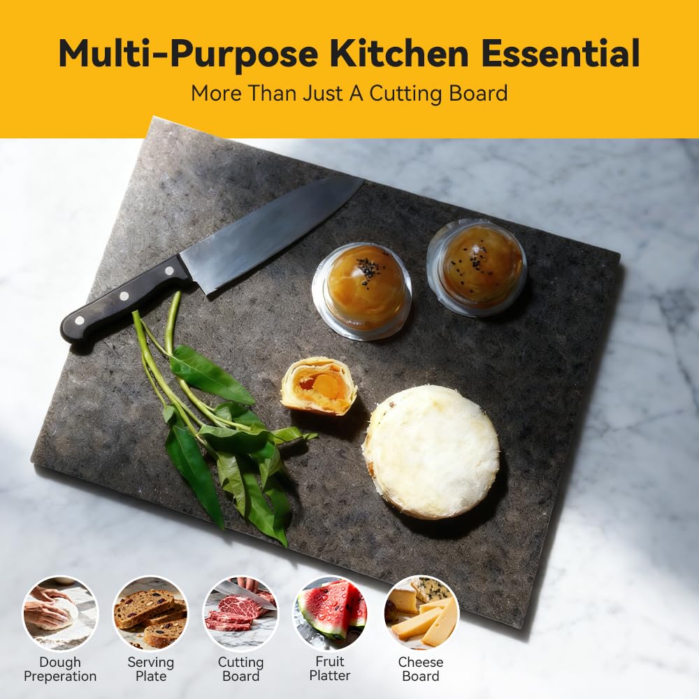 Kota Japan Premium Non-Stick Natural Black Granite Stone Pastry Cutting Board Slab 12" X 16" with No-Slip Rubber Feet for Stability and to Protect your Countertops | Easy to Clean | Stays Cool