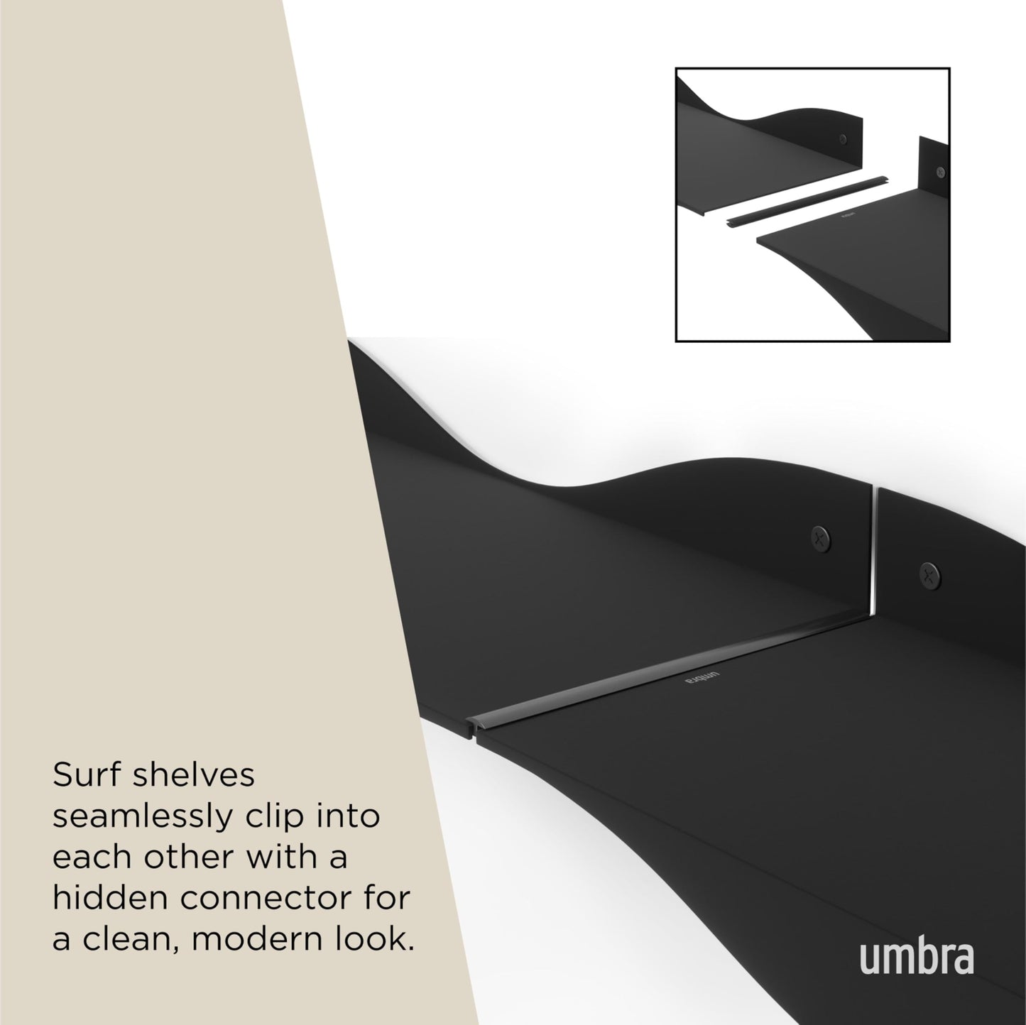 Umbra Surf Shelf Set of 2 – Black Metal Floating Shelves for Wall Storage & Décor, Modern Wave Design, 100% Steel, Holds 15 lbs. Each, Easy Installation Shelving for Bedroom, Living Room & Office