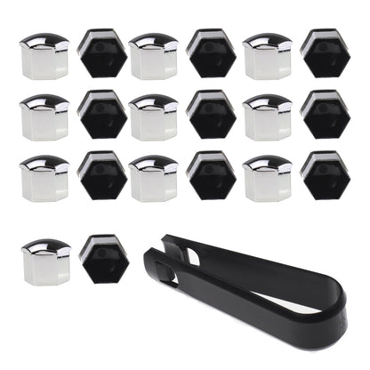 Nihfien 20 Pcs Wheel Lug Nut Covers Bolt Caps,19mm Silver Universal Anti-Rust Car Tire Nut Caps Bolt Cover,Hexagonal Plastic Tire Bolt with Removal Tool (Silver)